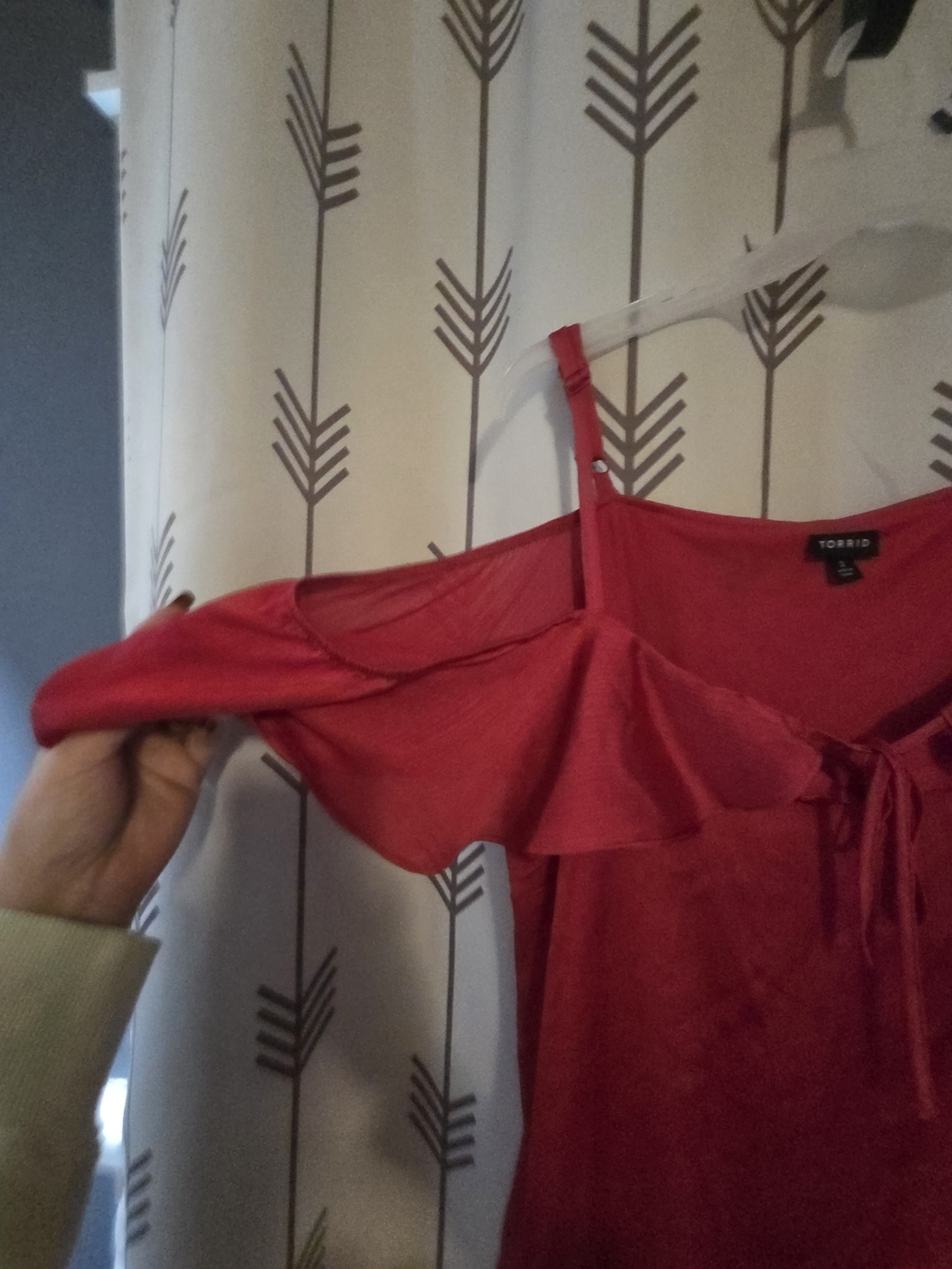Ladies Red Ruffle Cold-Shoulder Top - Picture 2 of 3